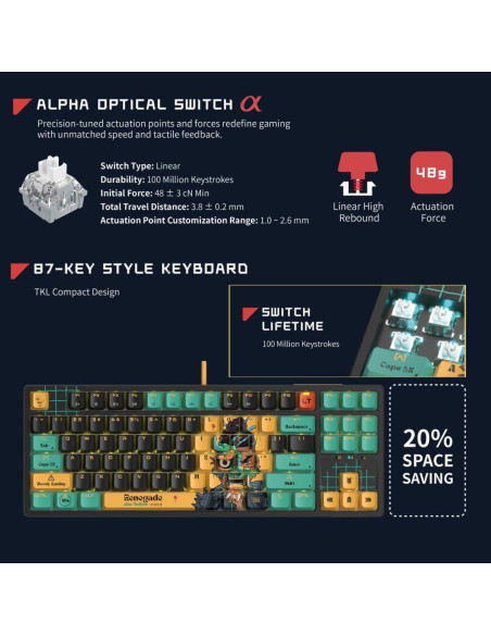 Teclado Gaming Bloody AT87-Renegade Óptico TKL PBT RGB