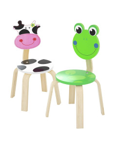 Conjunto de 2 Sillas de Madera iPlay, iLearn - Rana y Vaca