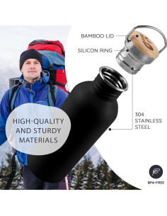 Botella de Agua Bambaw 500ml Acero Inoxidable Negra 2