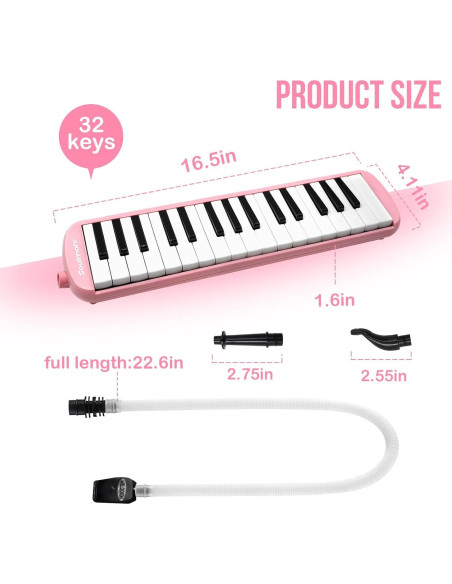Melodica Soulmate 32 Teclas Rosa para Niños y Principiantes