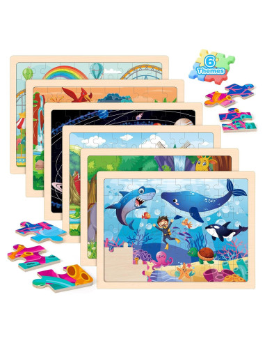 Paquete de 6 Rompecabezas de Madera LACCHOUFEE para Niños 3-5 Años