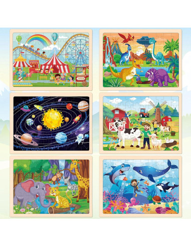 Paquete de 6 Rompecabezas de Madera LACCHOUFEE para Niños 3-5 Años