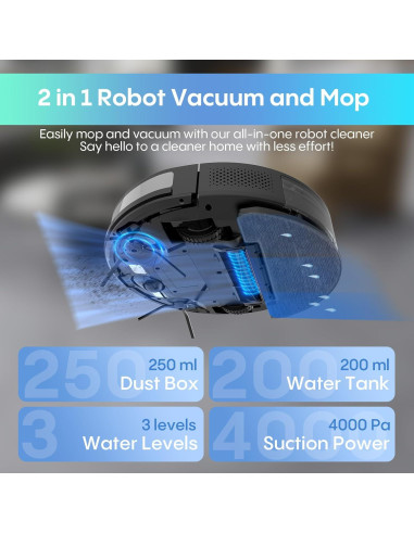Robot Aspirador y Mopa 2 en 1 Bagotte A21, 4000Pa, WiFi