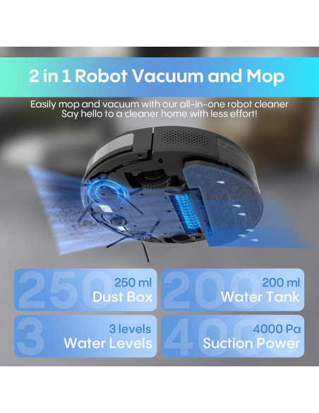 Robot Aspirador y Mopa 2 en 1 Bagotte A21, 4000Pa, WiFi