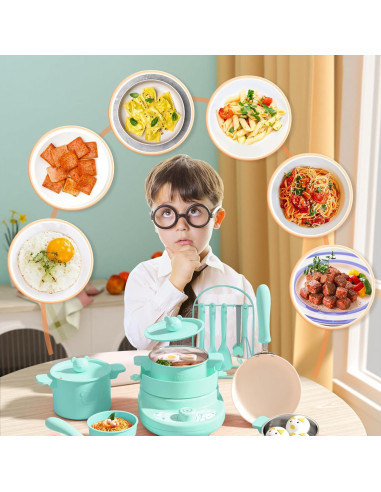 Juego de Cocina Real para Niños Cicicooie Verde 28 Piezas