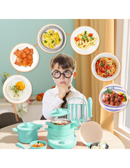 Juego de Cocina Real para Niños Cicicooie Verde 28 Piezas