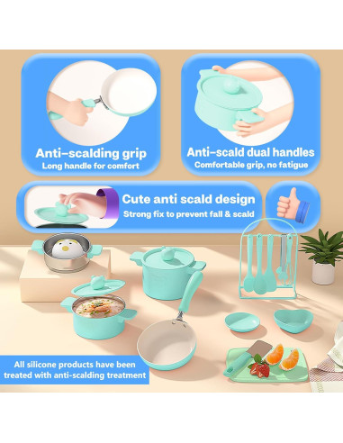 Juego de Cocina Real para Niños Cicicooie Verde 28 Piezas