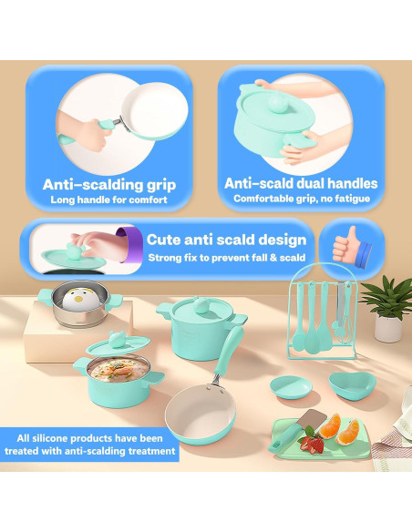 Juego de Cocina Real para Niños Cicicooie Verde 28 Piezas