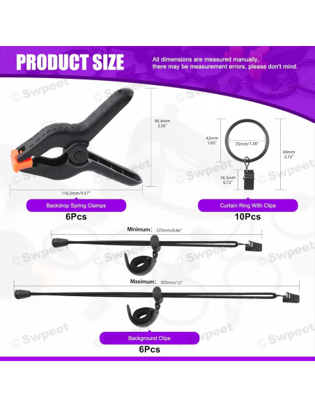 Kit de Clips de Fondo de Fotografía Swpeet 22 Piezas