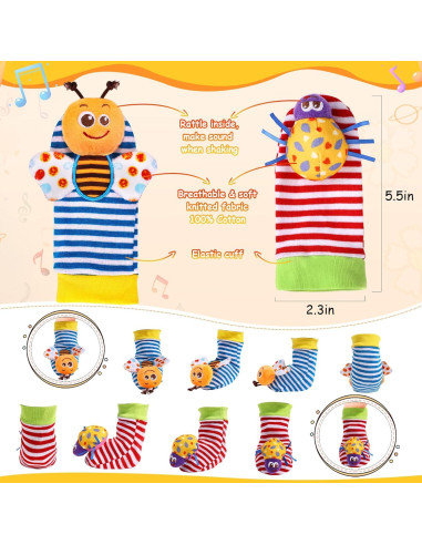Conjunto de calcetines y sonajeros PADONISE para bebés 0-12 meses