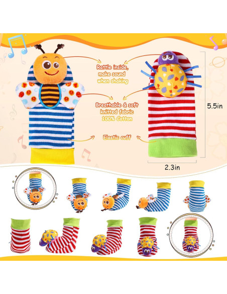 Conjunto de calcetines y sonajeros PADONISE para bebés 0-12 meses