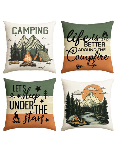Fundas de Almohada AVOIN colorlife 45x45 cm Set de 4 Camping