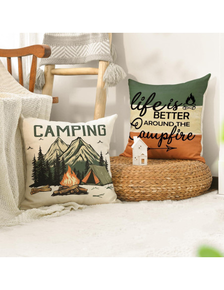 Fundas de Almohada AVOIN colorlife 45x45 cm Set de 4 Camping