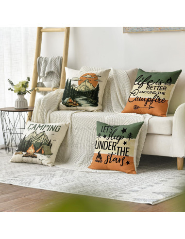 Fundas de Almohada AVOIN colorlife 45x45 cm Set de 4 Camping