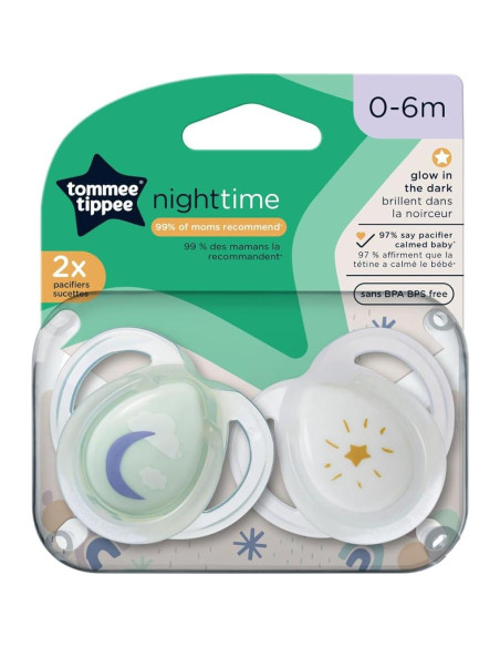 Chupete Tommee Tippee 0-6 Meses Brilla en la Oscuridad - 2 Unidades