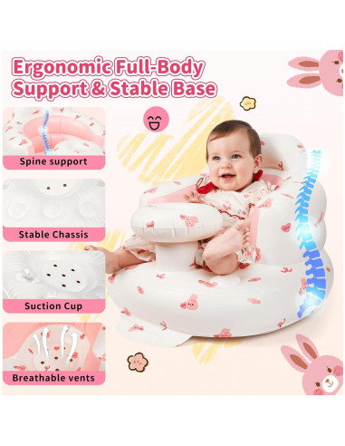 Asiento Inflable para Bebés Rosa Conejito - Soporte Ergonómico