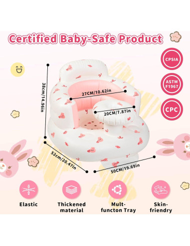 Asiento Inflable para Bebés Rosa Conejito - Soporte Ergonómico