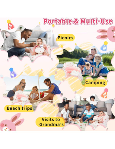 Asiento Inflable para Bebés Rosa Conejito - Soporte Ergonómico