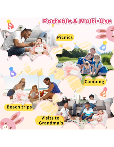 Asiento Inflable para Bebés Rosa Conejito - Soporte Ergonómico