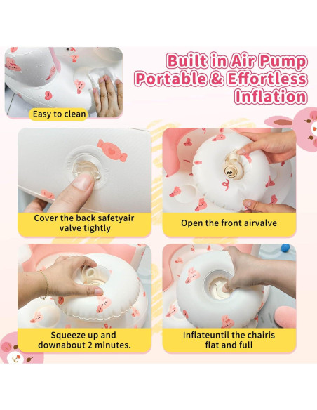 Asiento Inflable para Bebés Rosa Conejito - Soporte Ergonómico