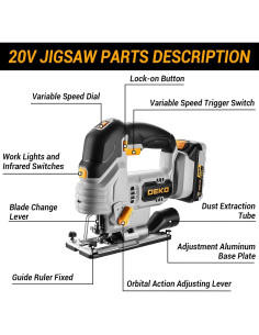 Sierra de calar eléctrica inalámbrica DEKOPRO 20V con LED 2