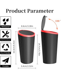 Basurero a Prueba de Fugas FYNQTON Negro 550ml para Auto 2