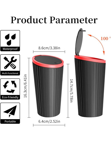 Basurero a Prueba de Fugas FYNQTON Negro 550ml para Auto