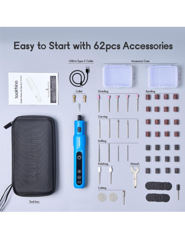 Kit Herramienta Rotativa Inalámbrica Toolrhino 3.7V 62 Accesorios