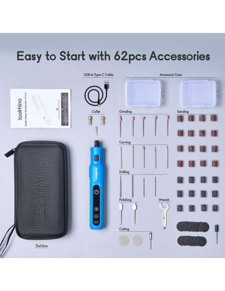 Kit Herramienta Rotativa Inalámbrica Toolrhino 3.7V 62 Accesorios