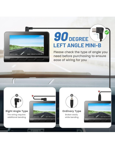 Cable de Alimentación Mini USB EWAY 4m Ángulo Izquierdo para Dashcam
