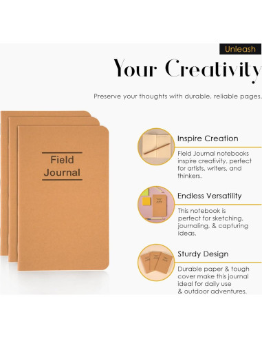 Diario de Campo GSM Brands - Paquete de 3 Cuadernos Kraft