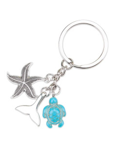 Llavero Oceánico SaiDian con Colgante de Tortuga y Estrella de Mar