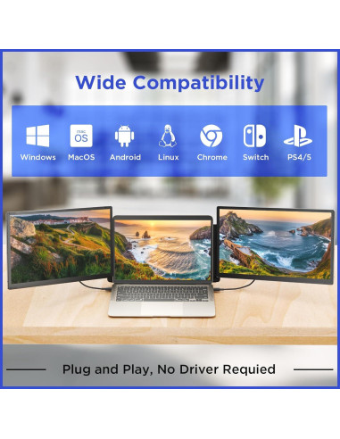 Maxfree S6 Extensor de Pantalla Triple 15.6" 1080P FHD