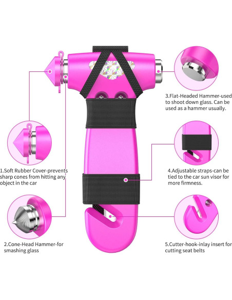 Martillo de Seguridad para Automóvil BSUXMAFG Rosa 3-en-1