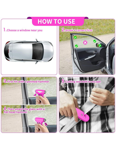 Martillo de Seguridad para Automóvil BSUXMAFG Rosa 3-en-1