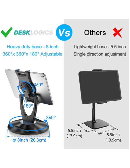 Soporte Ajustable para Tablet DeskLogics TS-8B - 6 a 13 pulgadas - Negro
