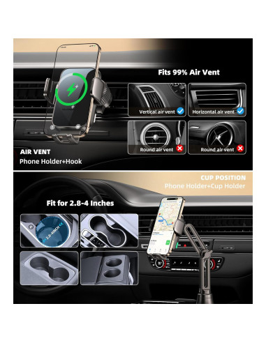 Soporte para teléfono de coche GuMosh con carga inalámbrica 15W