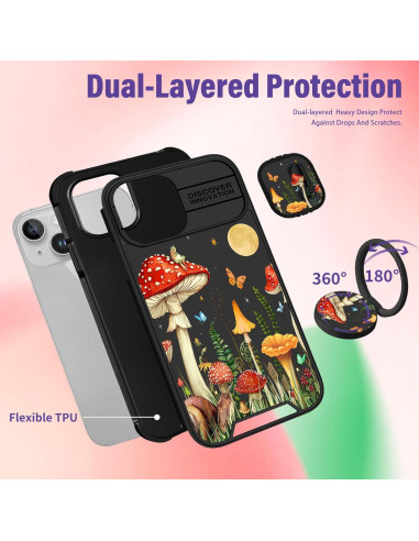 Funda para iPhone 15 Funermei Mariposa Luna Soporte Anillo