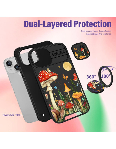 Funda para iPhone 15 Funermei Mariposa Luna Soporte Anillo