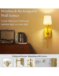 Juego de Apliques de Pared Inalámbricos iThird 2 Pzas Dorados 2