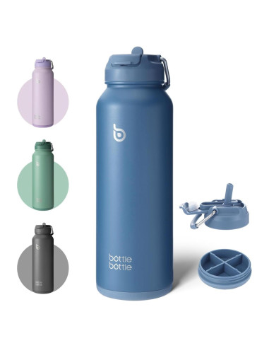 Botella de Agua Acero Inoxidable 1.13 kg con Pajilla Azul