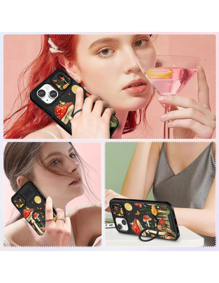 Funda para iPhone 15 Funermei Mariposa Luna Soporte Anillo