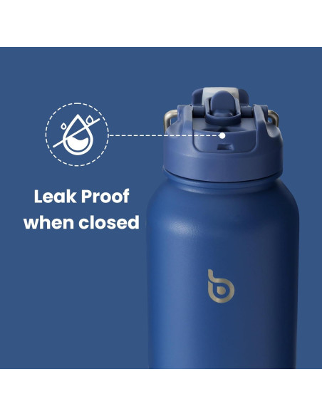 Botella de Agua Acero Inoxidable 1.13 kg con Pajilla Azul