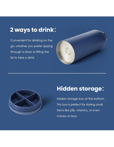 Botella de Agua Acero Inoxidable 1.13 kg con Pajilla Azul