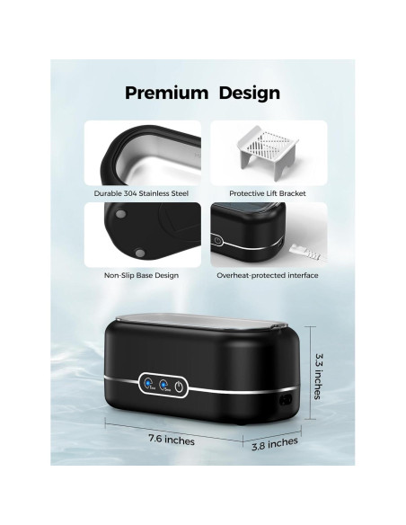 Limpiador Ultrasónico de Joyas Miorcols 12oz 48KHz Negro