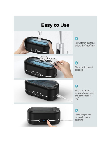 Limpiador Ultrasónico de Joyas Miorcols 12oz 48KHz Negro