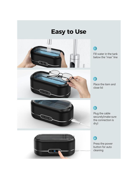 Limpiador Ultrasónico de Joyas Miorcols 12oz 48KHz Negro