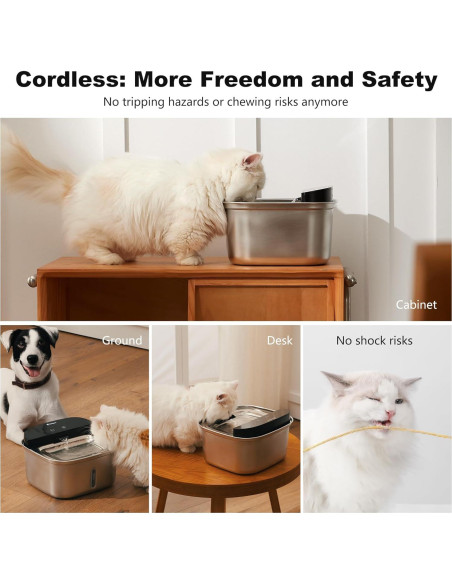 Fuente de Agua Inalámbrica para Gatos Holapaw 3.78L Acero Inoxidable