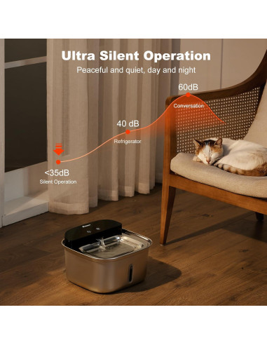 Fuente de Agua Inalámbrica para Gatos Holapaw 3.78L Acero Inoxidable