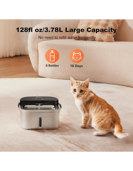 Fuente de Agua Inalámbrica para Gatos Holapaw 3.78L Acero Inoxidable